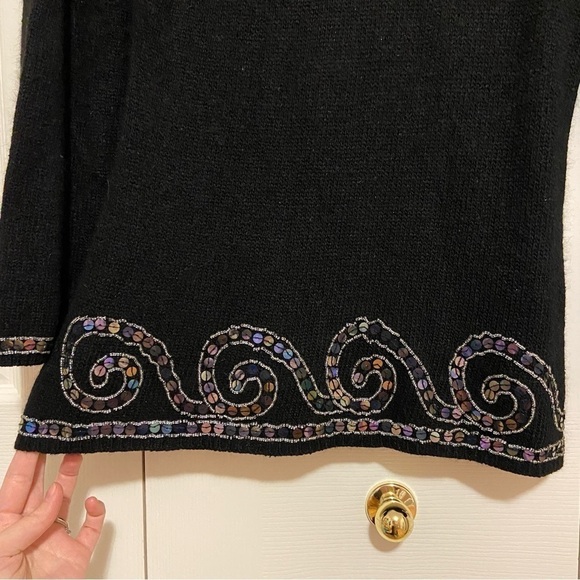 Vintage Angora Wool Silk Blend Bedazzled Embroidered Sequins Cozy Sweater Large - Picture 11 of 14